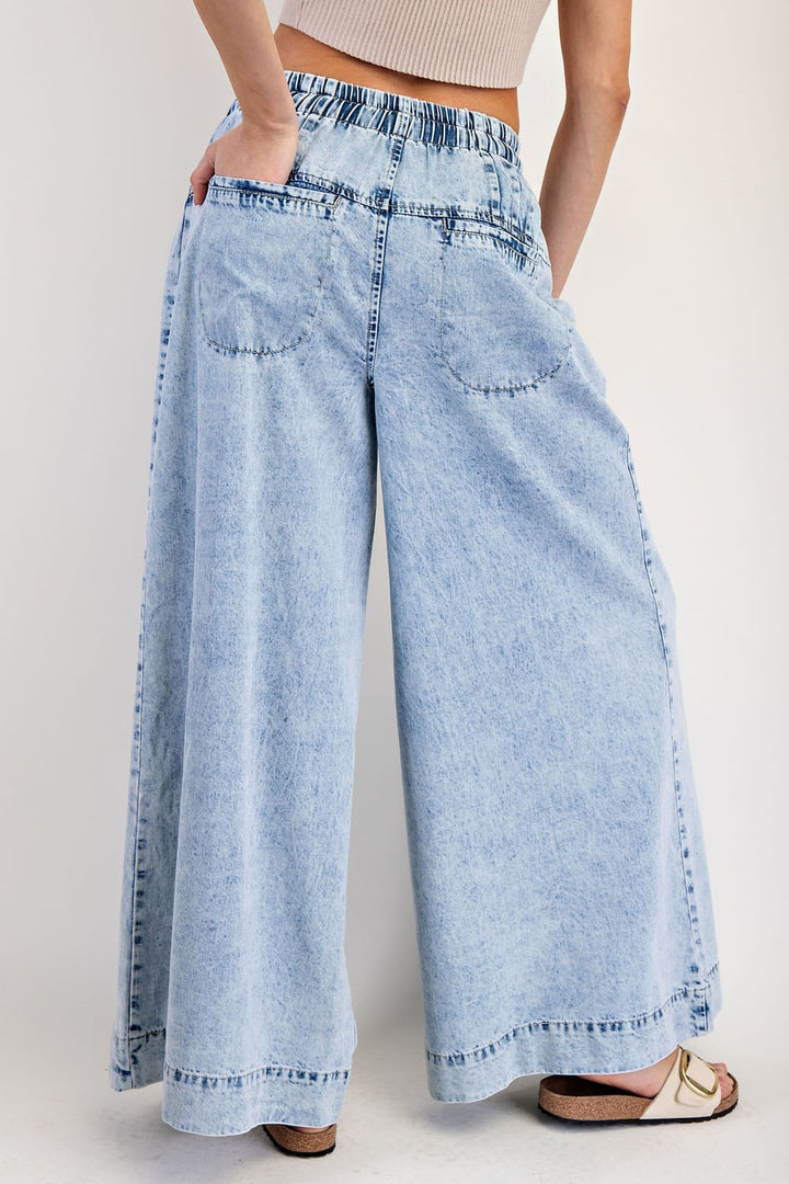 Mineral Washed Pleated Wide Leg Pants